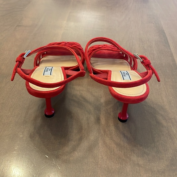 Like new red suede Prada kitten heels, approximately 1 inch. - Picture 3 of 5